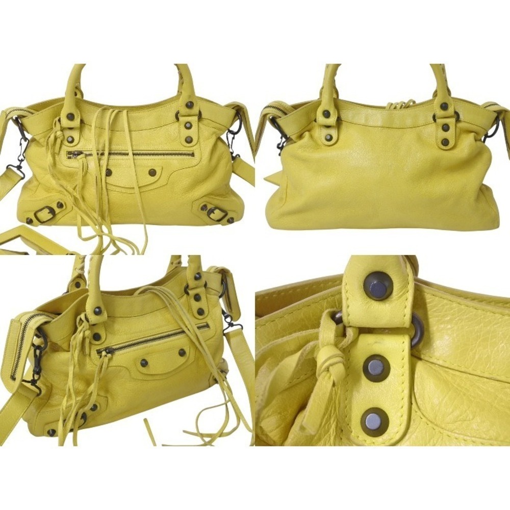 Balenciaga Leather Yellow Town The Bag Shoulder Handbag